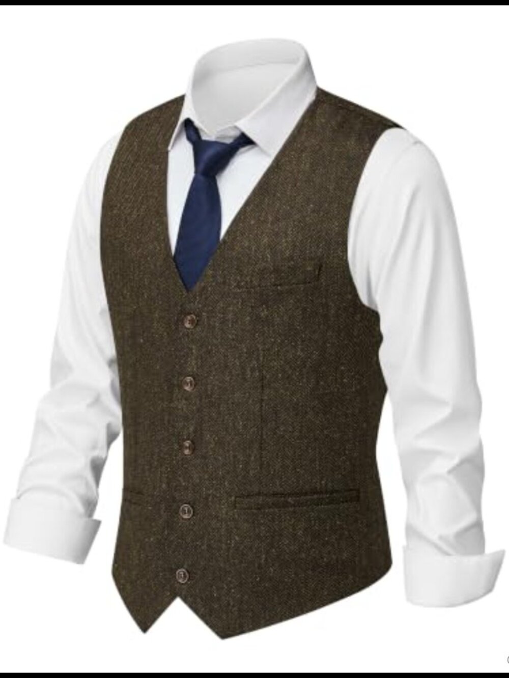 Mens Herringbone Tweed Suit Vest Wool Blend Waistcoat V-Neck